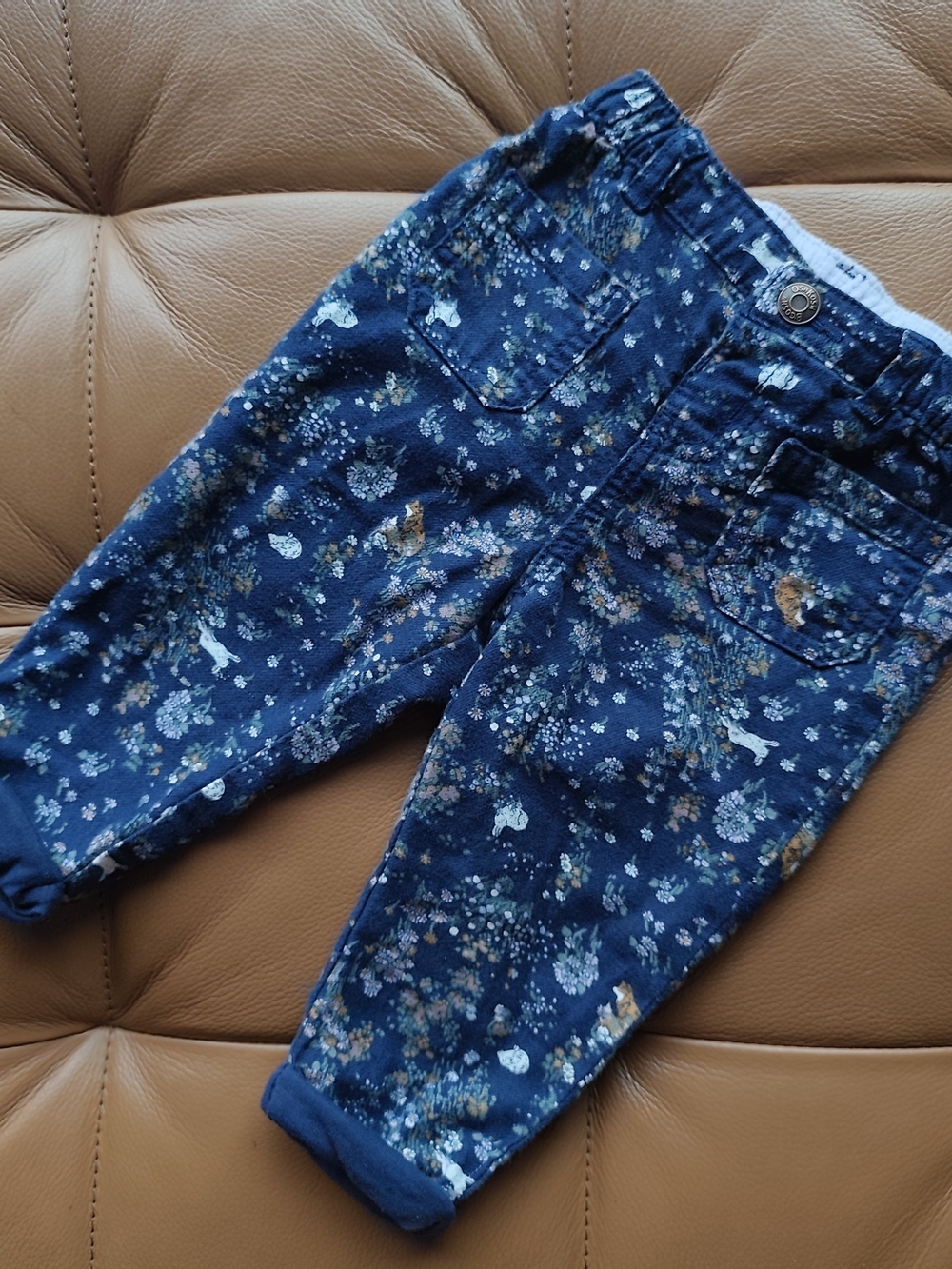 Baby B'gosh 9M Navy Blue/Green Infant Jeans with Whimsical Forest Floral Print
